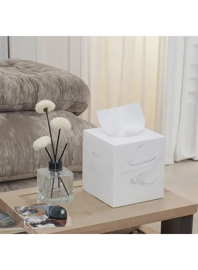 White Imitation Marble Tissue Box Holder 5 12 Inch Square Bathroom Organizer - Image 2